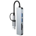Techsuit - Докинг станция DataBridge 5 в 1 (H7) - USB, Type-C към USB 3.0, 2x USB 2.0, SD/TF карта - Сив