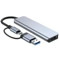Techsuit - Докинг станция DataBridge 5 в 1 (H7) - USB, Type-C към USB 3.0, 2x USB 2.0, SD/TF карта - Сив