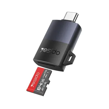 Картов четец – Yesido GS37 – Type-C, високоскоростен, алуминий, TF, поддръжка 1TB – Черен
