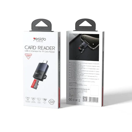 Картов четец – Yesido GS37 – Type-C, високоскоростен, алуминий, TF, поддръжка 1TB – Черен