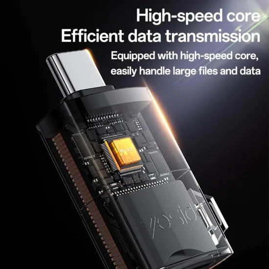 Картов четец – Yesido GS37 – Type-C, високоскоростен, алуминий, TF, поддръжка 1TB – Черен