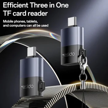Картов четец – Yesido GS37 – Type-C, високоскоростен, алуминий, TF, поддръжка 1TB – Черен