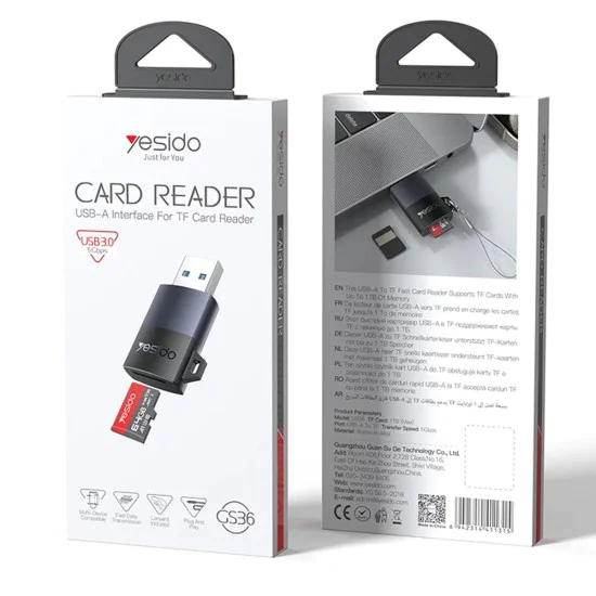 Картов четец – Yesido GS36 – USB, високоскоростен, алуминий, TF, поддръжка 1TB – Черен