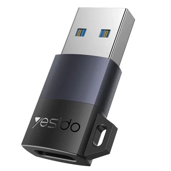 OTG адаптер – Yesido GS34 – USB3.0 мъжки → Type-C женски, 18W, алуминий – Сив