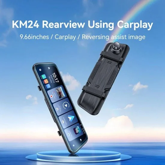 Задно огледало с камера – Yesido Rearview Mirror Dash Cam (KM24) – CarPlay, Android Auto, AirPlay, BT5.2, регулируема камера – Черен