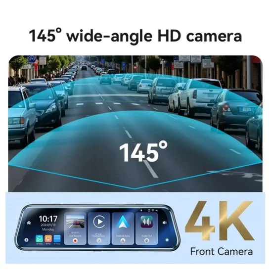 Задно огледало с камера – Yesido Rearview Mirror Dash Cam (KM24) – CarPlay, Android Auto, AirPlay, BT5.2, регулируема камера – Черен