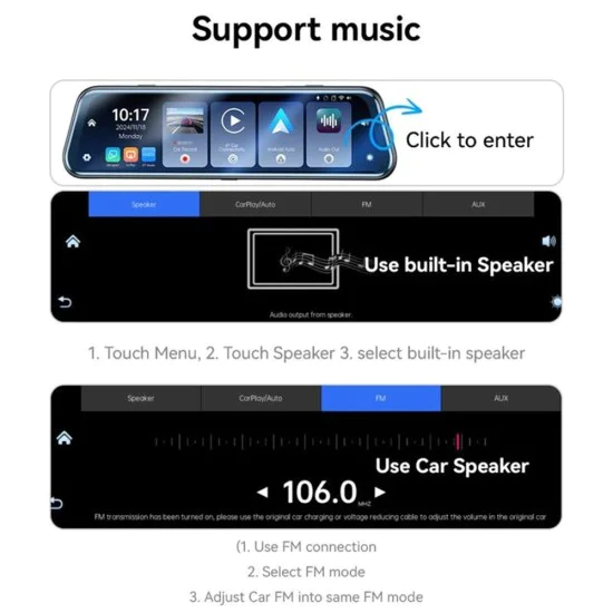 Задно огледало с камера – Yesido Rearview Mirror Dash Cam (KM24) – CarPlay, Android Auto, AirPlay, BT5.2, регулируема камера – Черен