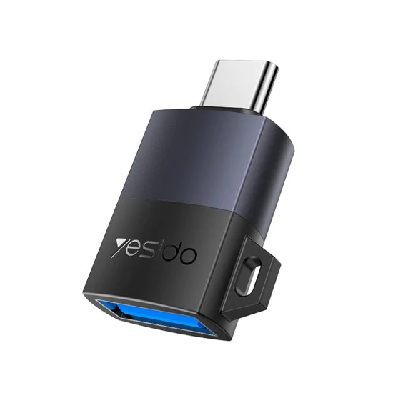 OTG адаптер – Yesido GS31 – Type-C → USB, QC18W, алуминий, Plug&Play – Сив