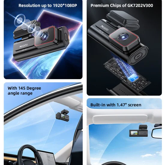 Автомобилна камера – Yesido Dash Camera (KM21) – Full HD 1080p, 145°, 1.47 IPS дисплей – Черна
