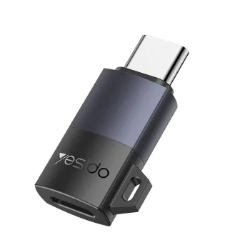 OTG адаптер – Yesido GS28 – Lightning → Type-C, 60W, fast charge, 480Mbps, алуминий – Сив