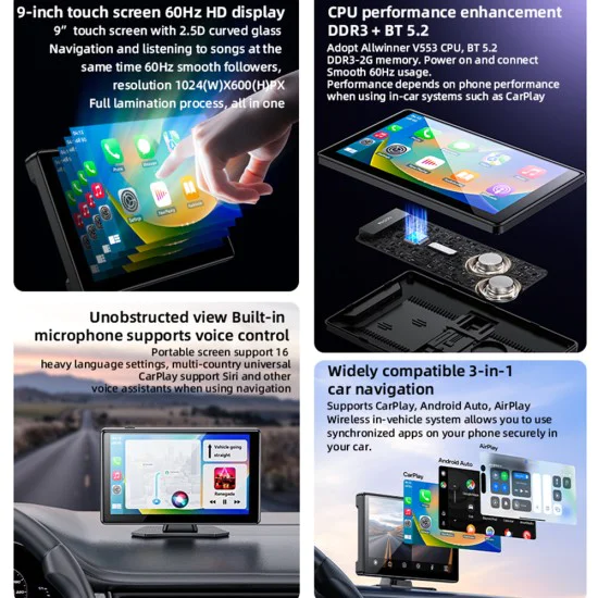 Автомобилен мултимедиен плейър – Yesido Wireless Car Stereo (KM18) – Dual HD камера, Bluetooth 5.2, Plug&Play, CarPlay, Android Auto – Черен