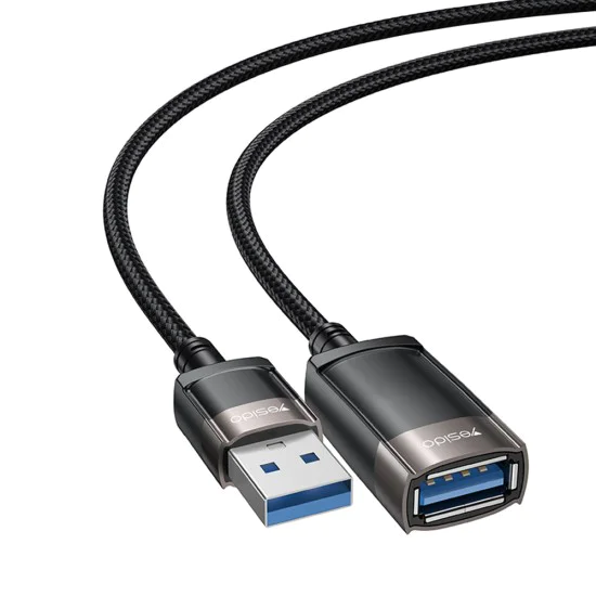 USB удължител – Yesido Extension Adapter (GS26) – USB2.0, кабел 1.5m, оплетка, високоскоростен – Сив