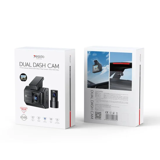 Автомобилна камера – Yesido Dual Dash Camera (KM15) – 2 дисплей, Предна+Задна камера, G-Sensor, до 256GB – Черен
