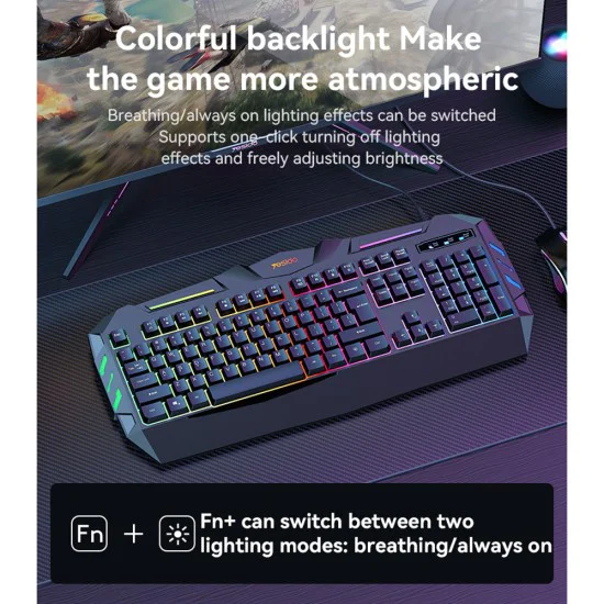 Геймърска клавиатура – Yesido Wireless Keyboard (KB21) – Механична, RGB, жична, 104 клавиша, 1.5m – Черна