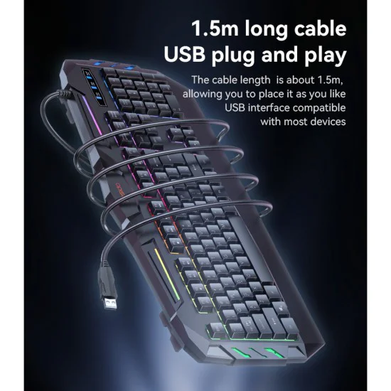 Геймърска клавиатура – Yesido Wireless Keyboard (KB21) – Механична, RGB, жична, 104 клавиша, 1.5m – Черна