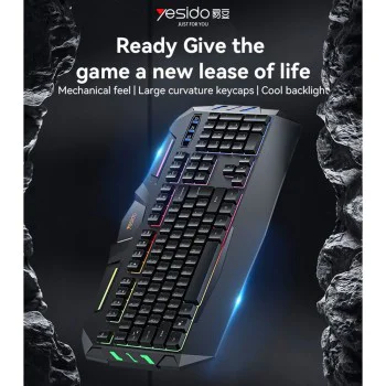 Геймърска клавиатура – Yesido Wireless Keyboard (KB21) – Механична, RGB, жична, 104 клавиша, 1.5m – Черна