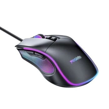 Жична геймърска мишка (KB20) - Yesido - RGB светлини, DPI 1000-7200, USB, 110см кабел - Черно