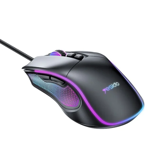 Жична геймърска мишка (KB20) - Yesido - RGB светлини, DPI 1000-7200, USB, 110см кабел - Черно