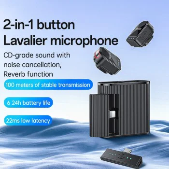 Лавалиерен микрофон – Yesido Lavalier Microphone 2in1 (KR19) – магнитен клипс, 360°, CD аудио, 600mAh, 2.4GHz – Черен