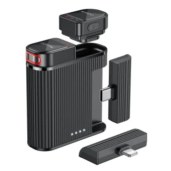 Лавалиерен микрофон – Yesido Lavalier Microphone 2in1 (KR19) – магнитен клипс, 360°, CD аудио, 600mAh, 2.4GHz – Черен