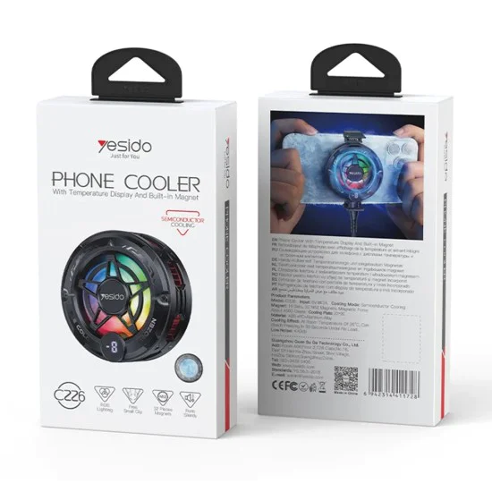 Охладител за телефон – Yesido Phone Cooler (C226) – Полупроводников, Магнитен, RGB, Дисплей – Сив