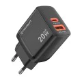 Techsuit - Зарядно за стена Duonix20W (CH2) - Type-C, USB, Двойно зарядно за пътуване 20W - Черно