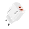 Techsuit - Зарядно за стена Duonix30W (CH1) - Type-C, USB, Двойно зарядно за пътуване 30W - Бяло