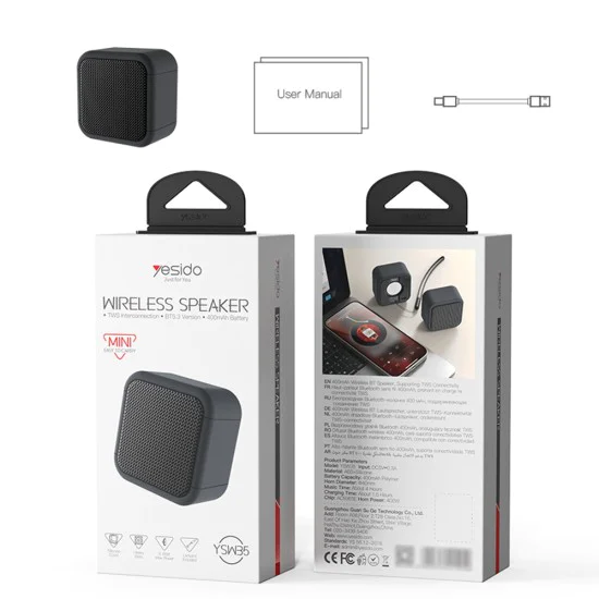 Безжична тонколона (YSW35) - Yesido - мини дизайн, преносима, Bluetooth V5.3, 400mAh - Черно