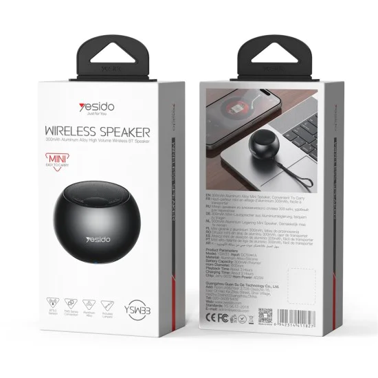 Мини колонка – Yesido Mini Wireless Speaker (YSW33) – алуминий, 3W, Bluetooth 5.0, 300mAh – Черна