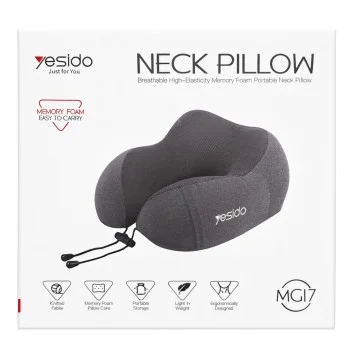 Възглавница за врат – Yesido Neck Pillow (MG17) – плетен плат, мемори пяна, ергономична – Сива