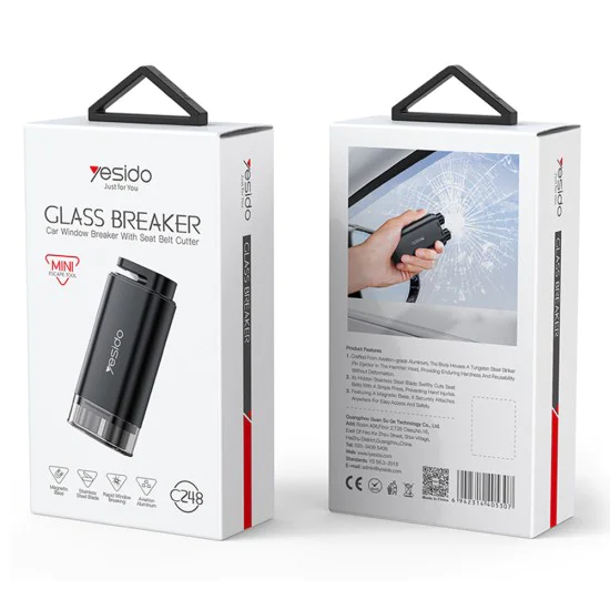 Авариен чук – Yesido Car Safety Hammer (C248) – чупене на стъкла, нож за колан, волфрамова стомана, магнитна основа – Сив