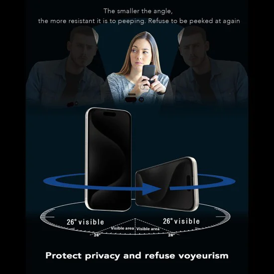 Протектор за iPhone 14 Pro - ANANK - 2.5D 360° протектор за екран с функция за Privacy - Черен