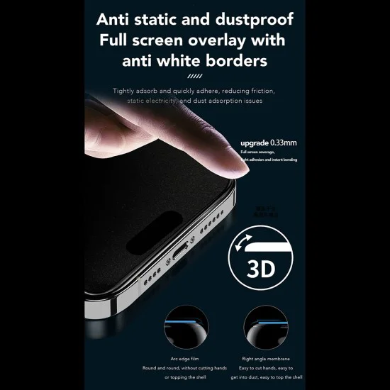 Протектор за iPhone 15 Pro - ANANK - 2.5D 360° протектор за екран с функция за Privacy - Черен