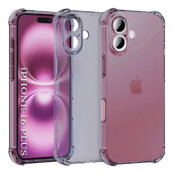 Калъф за iPhone 16 Plus - Techsuit - Удароустойчив Clear Silicone - Опушено Черен