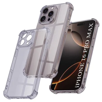 Калъф за iPhone 16 Pro Max - Techsuit - Удароустойчив Clear Silicone - Опушено Черен