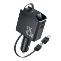 Автомобилно зарядно 4в1 – Yesido Y71 – прибиращ Type-C + Lightning адаптер, USB-A + Type-C, 125W, LED – Черно
