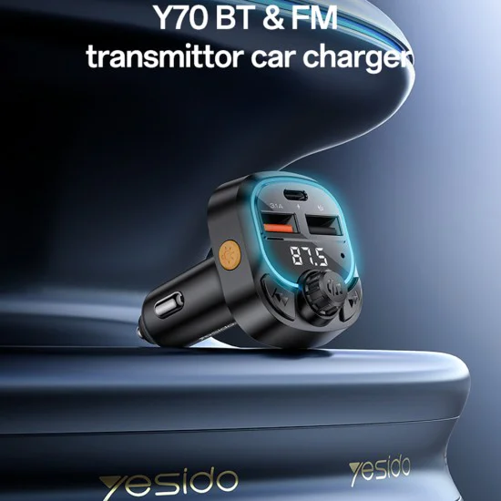 FM модулатор + зарядно – Yesido Y70 – USB-C + USB-A, Bluetooth 5.3, 15W – Черно