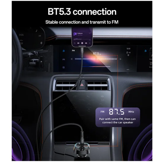 FM модулатор + зарядно – Yesido Y70 – USB-C + USB-A, Bluetooth 5.3, 15W – Черно