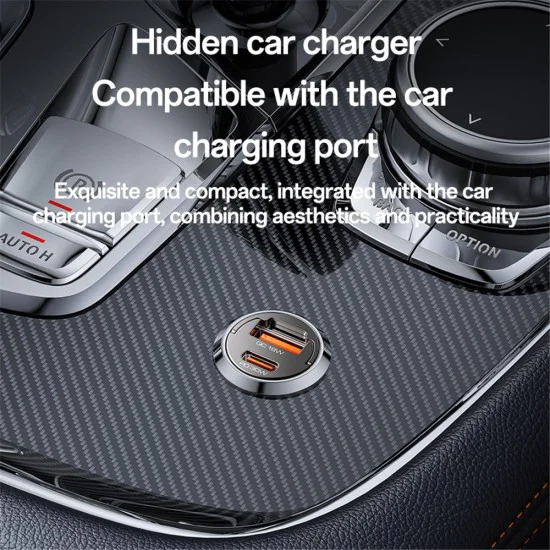 Скрита зарядна букса – Yesido Hidden Car Charger (Y68) – USB-A + Type-C, PD30W, алуминий – Черен