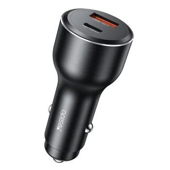 Автомобилно зарядно – Yesido Y65 – USB-A + Type-C, PD100W, алуминий, супер бързо зареждане – Черно
