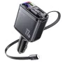 Автомобилно зарядно 4в1 – Yesido Y63 – 2× прибиращи кабели, LED светлина, fast charge 117W – Сиво