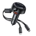 Автомобилно зарядно – Yesido Y61 – с 2× прибиращ се кабел Type-C/Lightning, USB-A, 53W – Черно