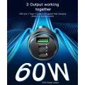 Автомобилно зарядно – Yesido Y50 – 2× Type-C + USB, 60W, LED пръстен, интелигентен температурен контрол – Черно