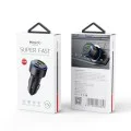 Автомобилно зарядно – Yesido Y50 – 2× Type-C + USB, 60W, LED пръстен, интелигентен температурен контрол – Черно