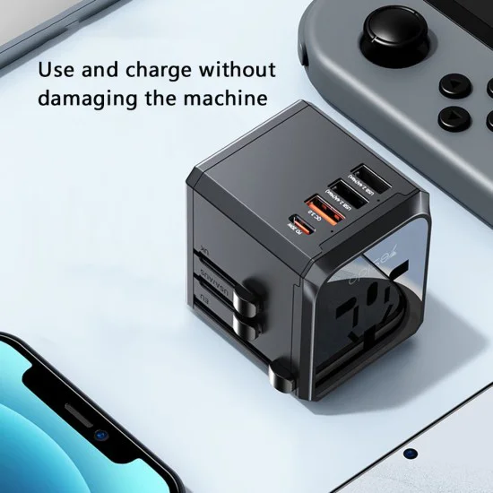 Пътнически адаптер – Yesido Travel Adapter (MC24) – Type-C, USB3.0, 2× USB2.4, многофункционално бързо зареждане – Черен