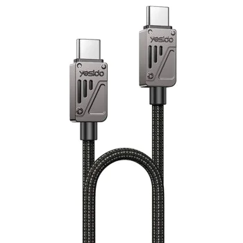 Кабел за данни – Yesido CA196 – Type-C → Type-C, fast charge PD60W, 480Mbps, CarPlay, цинкова сплав, 1.2m – Черен