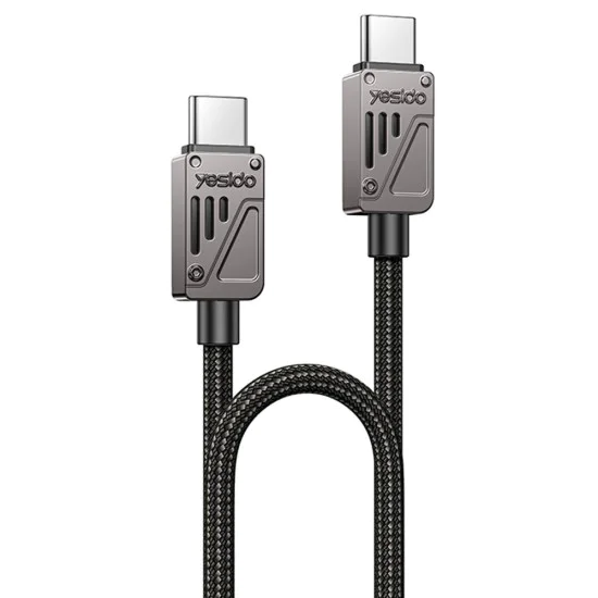 Кабел за данни – Yesido CA196 – Type-C → Type-C, fast charge PD60W, 480Mbps, CarPlay, цинкова сплав, 1.2m – Черен