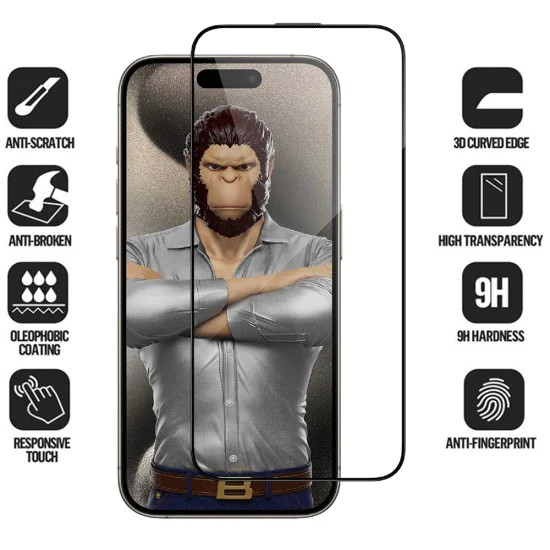 Протектор за iPhone 16 Pro - 3D Full Display Curved Edge HD Glass - черен