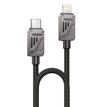 Кабел за данни – Yesido CA195 – Type-C → Lightning, fast charge PD27W, CarPlay, цинкова сплав, 1.2m – Черен