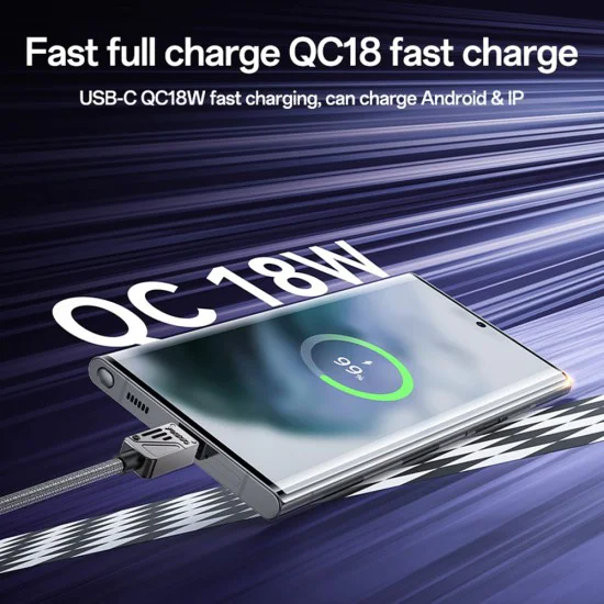 Кабел за данни – Yesido CA135C – USB → Type-C, QC18W, fast charge, 3A, 480Mbps, цинкова сплав, 1.2m – Черен